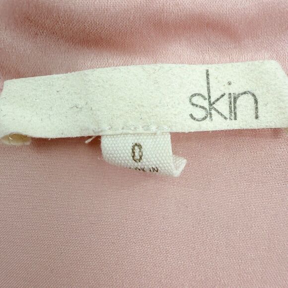 Skin Worldwide Button Front Silk Top Women's 0/XS Short Sleeve Pink Quiet Luxury - Picture 3 of 7
